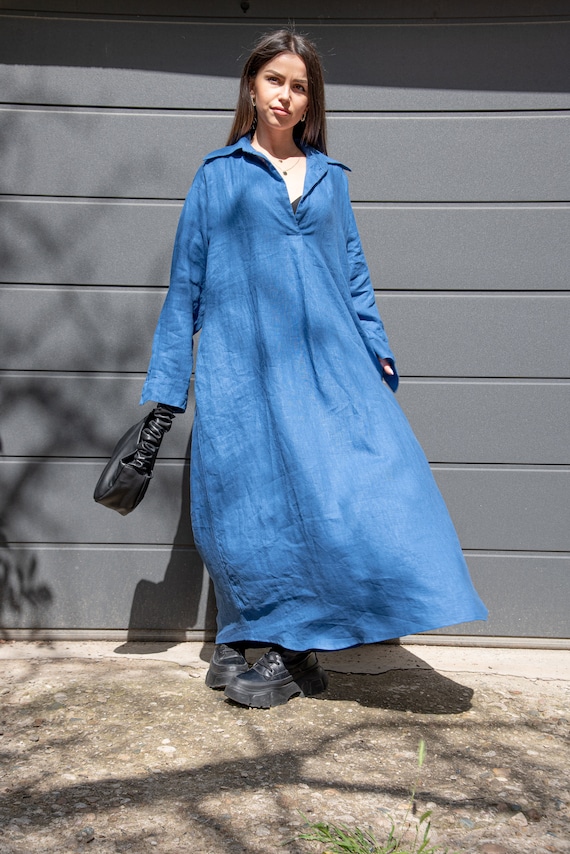Linen Shirt Dress/Linen Caftan/Flax Dress/Kaftan Maxi Dress/Flax Clothing/Loose Linen Dress/Linen Maxi Dress/Summer Kaftan Dress/AE310