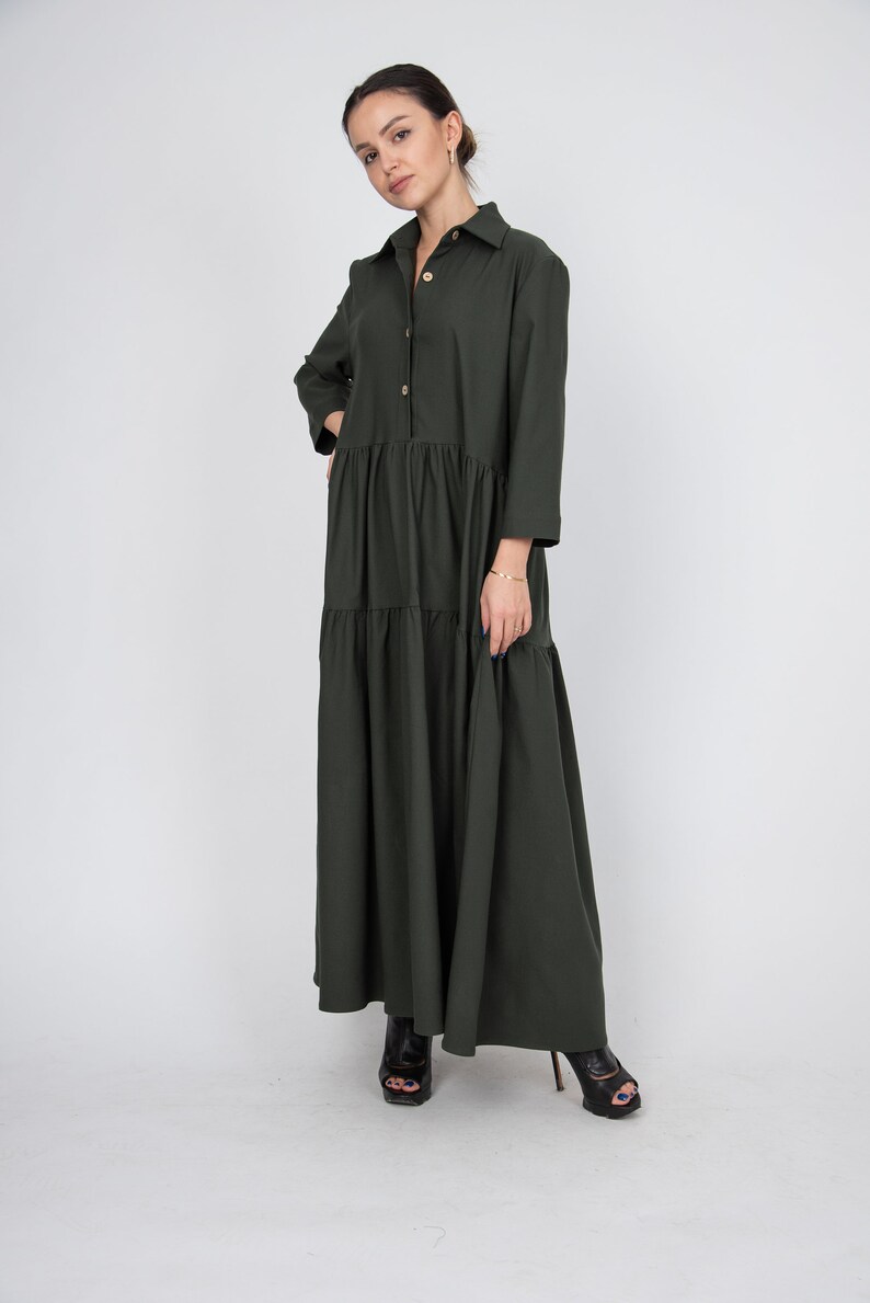 Wool Dress/Military Green Wool Dress/Winter Dress/Winter Evening Dress/Women's Winter Dress/Warm Winter Dress/Winter Maxi Dress/AE344 image 8