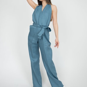 Bridesmaid Jumpsuit/Linen Jumpsuit/Linen Wrap Jumpsuit/Bridal Jumpsuit/Eco Linen/Casual Romper/Wrap Bridesmaid Romper/Linen Romper/AE300 image 7