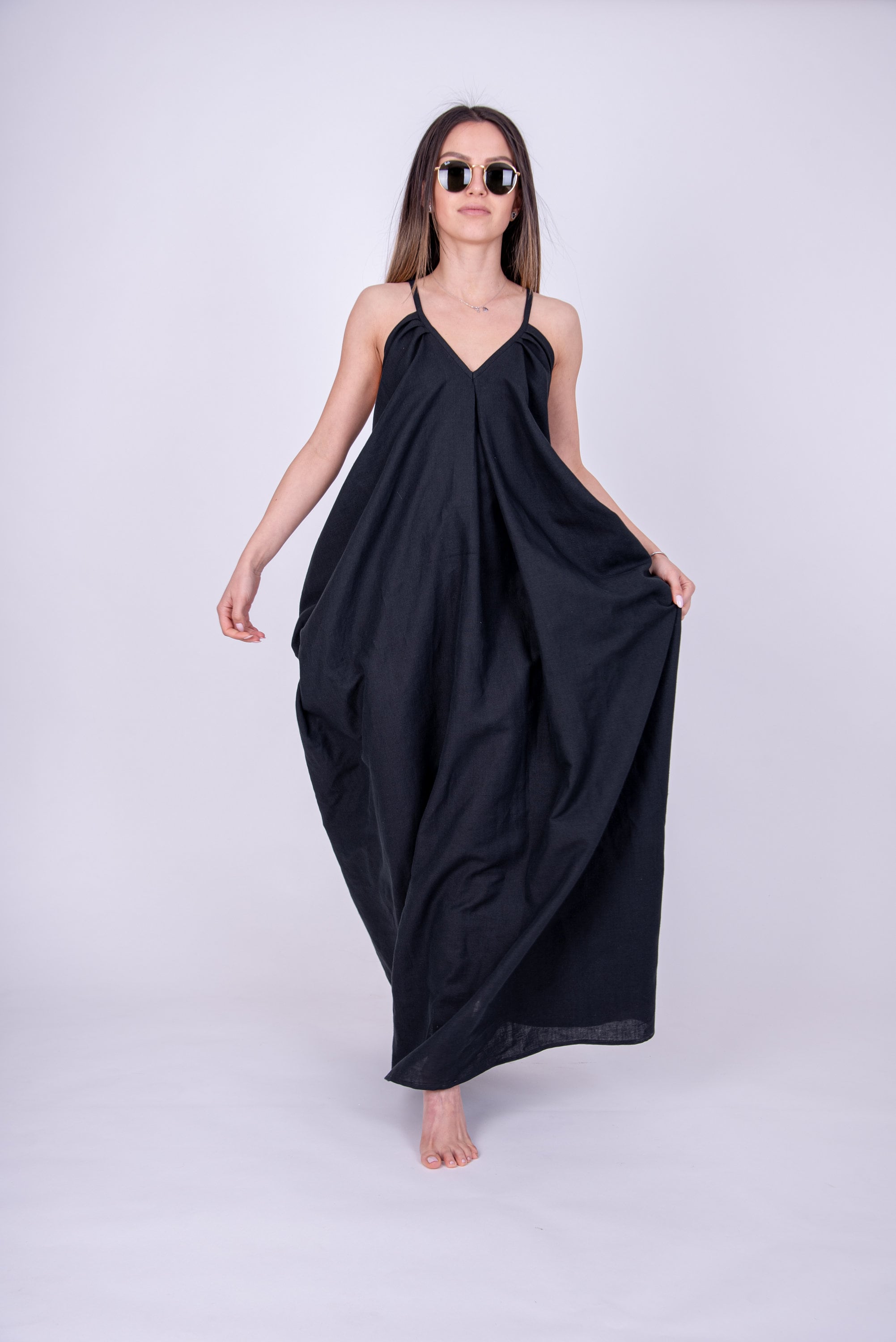 Caftan Dress - Linen Maxi Dress - FINAL SALE