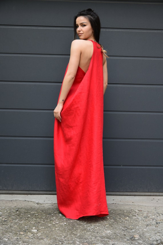 flax linen maxi dress Linen Maxi Dress/Kaftan Maxi Dress/Flax Dress/Loose Linen Dress/Full Length Dress/Linen Caftan/Beach Kaftan/Linen Robe/Open Back Dress/AE230