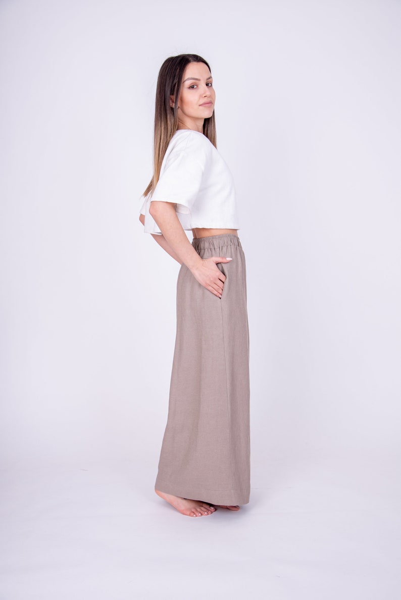 Wide Leg Linen Pants/Linen Palazzo Pants/Handmade Linen Skirt Pants/Cropped Pants/Linen Culottes Pants/Wide Leg Trousers/Linen Clothes/AE194 image 8