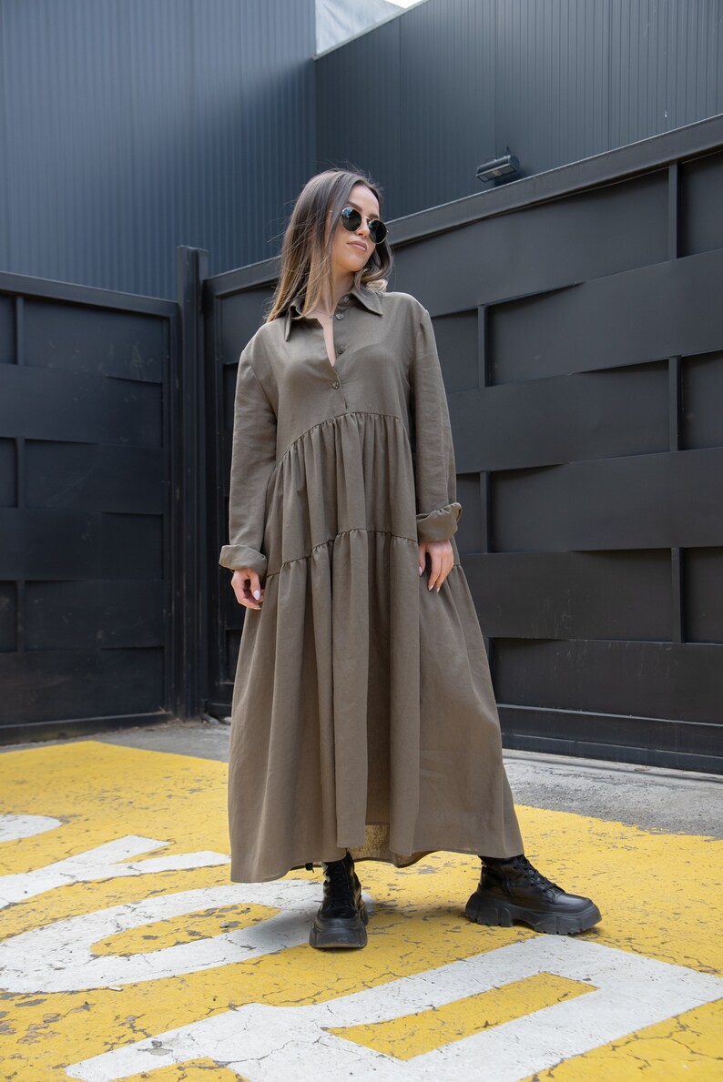 Handmade Linen Tiered Dress/linen Dress/trapeze Linen Etsy