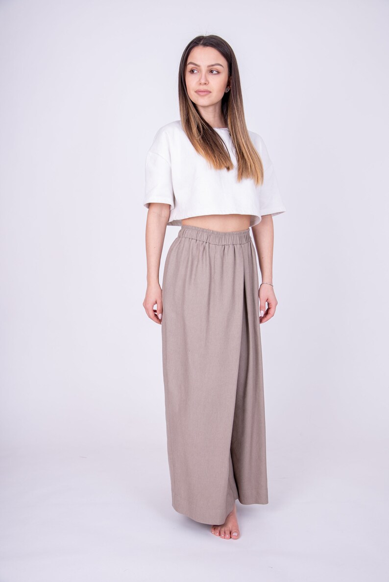 Wide Leg Linen Pants/Linen Palazzo Pants/Handmade Linen Skirt Pants/Cropped Pants/Linen Culottes Pants/Wide Leg Trousers/Linen Clothes/AE194 image 6