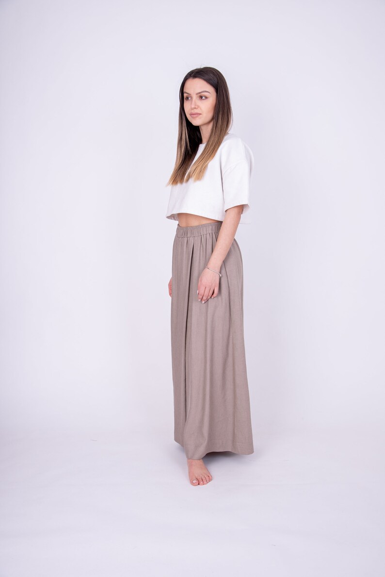 Wide Leg Linen Pants/Linen Palazzo Pants/Handmade Linen Skirt Pants/Cropped Pants/Linen Culottes Pants/Wide Leg Trousers/Linen Clothes/AE194 image 7