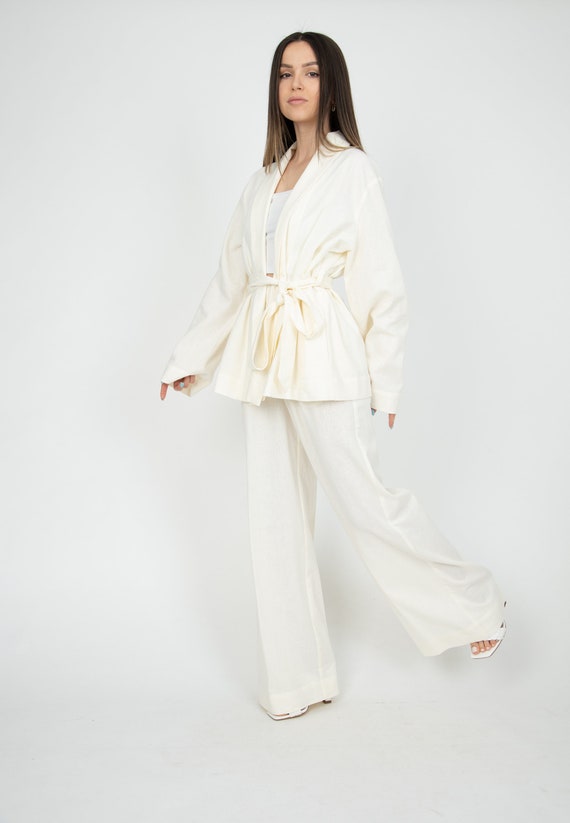 Women's Suit/Linen Summer Set/Linen Suit Women/Linen Two Piece Set/Kimono Suit/Linen suit/Linen Blouse with Pants/Flax Clothing/AE291