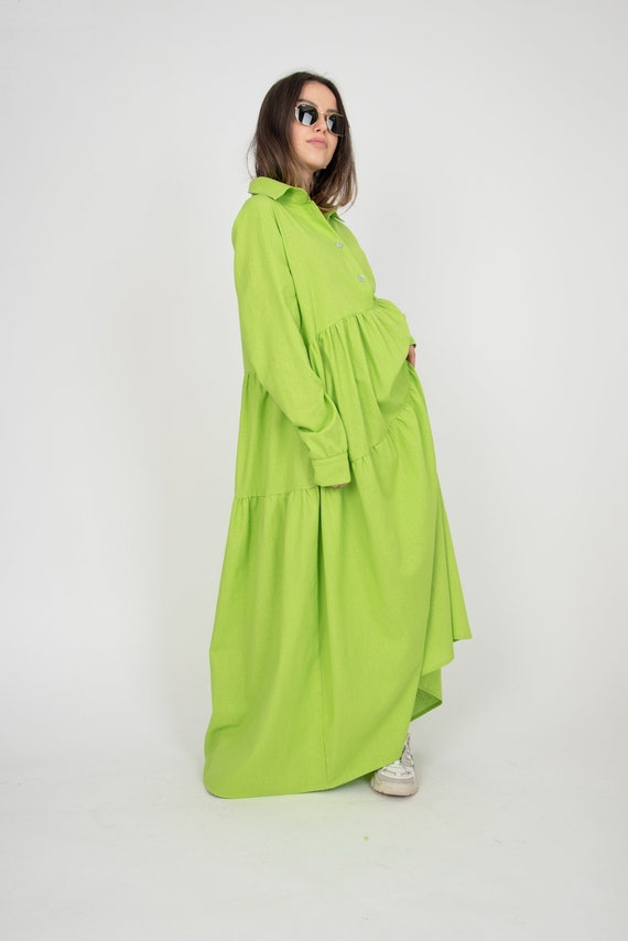 Linen Shirt Dress/green Linen Dress/flax Dress/linen Maxi Dress/linen Summer  Dress/linen Beach Dress/linen Caftan Dress/eco Dress/ae269 - Etsy