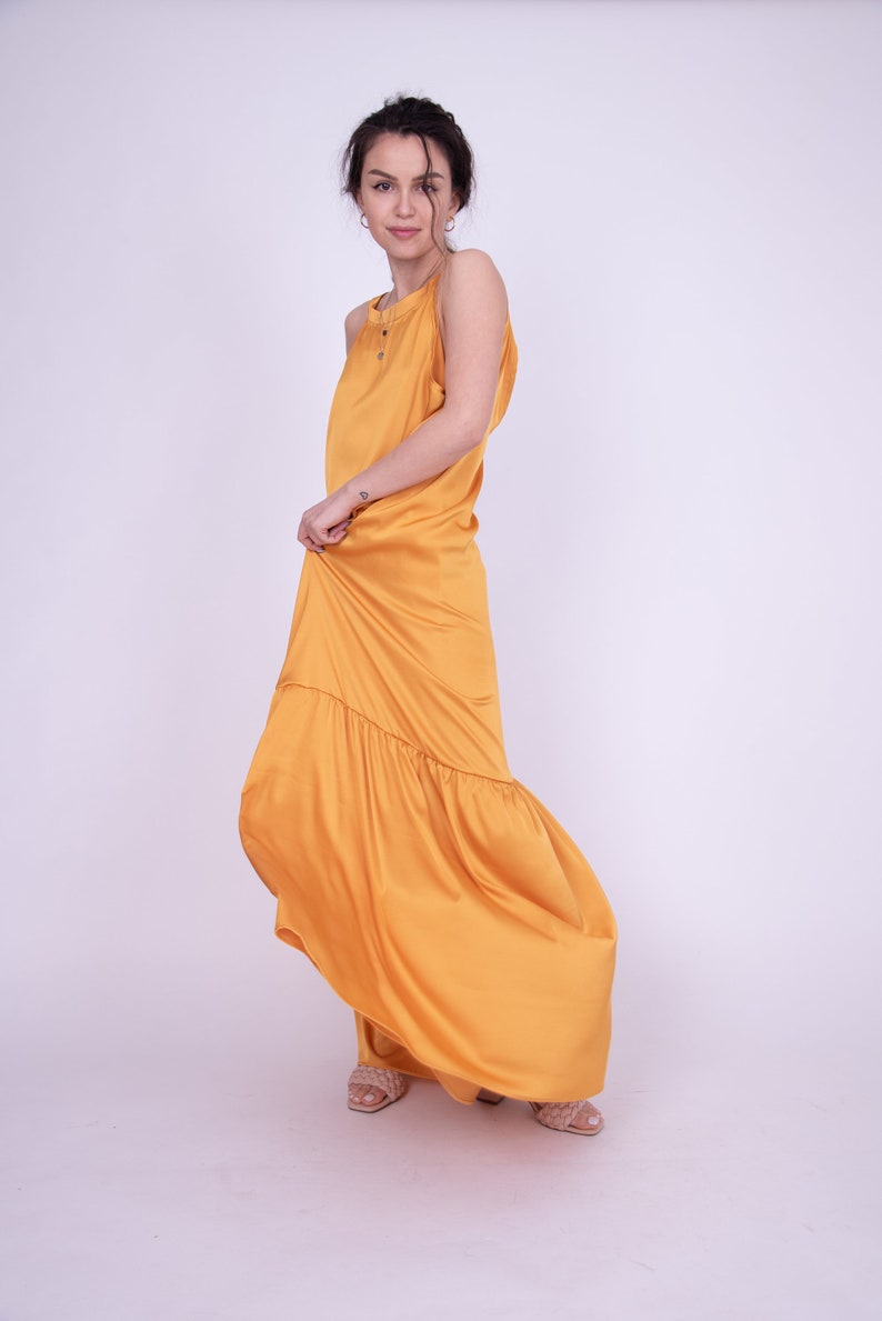 Flowing Dress/Cute Maxi Dress/Satin Dress/Bridesmaid Dress/Wedding Dress Alternative/Cute Maxi Dress/Beach Kaftan/Maxi Ruffle Dress/AE264 image 2