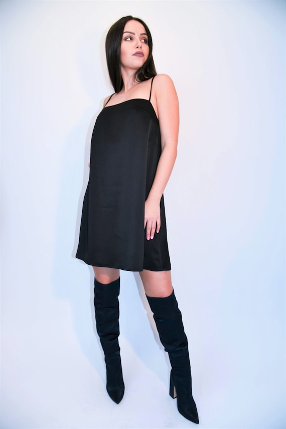 Black Satin Mini Slip Dress - Etsy