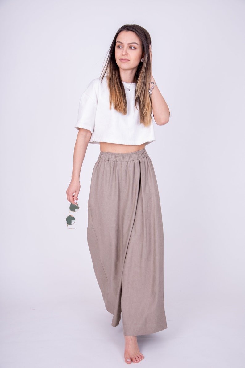 Wide Leg Linen Pants/Linen Palazzo Pants/Handmade Linen Skirt Pants/Cropped Pants/Linen Culottes Pants/Wide Leg Trousers/Linen Clothes/AE194 image 4