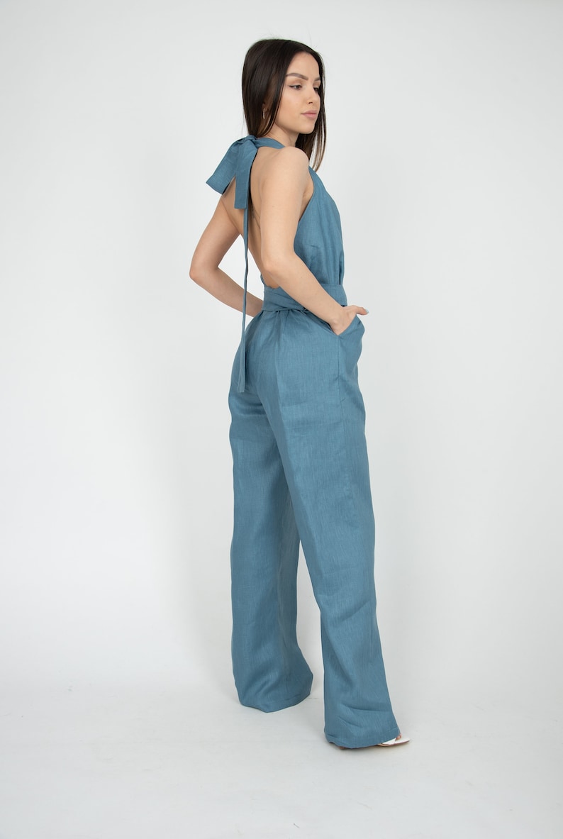 Bridesmaid Jumpsuit/Linen Jumpsuit/Linen Wrap Jumpsuit/Bridal Jumpsuit/Eco Linen/Casual Romper/Wrap Bridesmaid Romper/Linen Romper/AE300 image 3