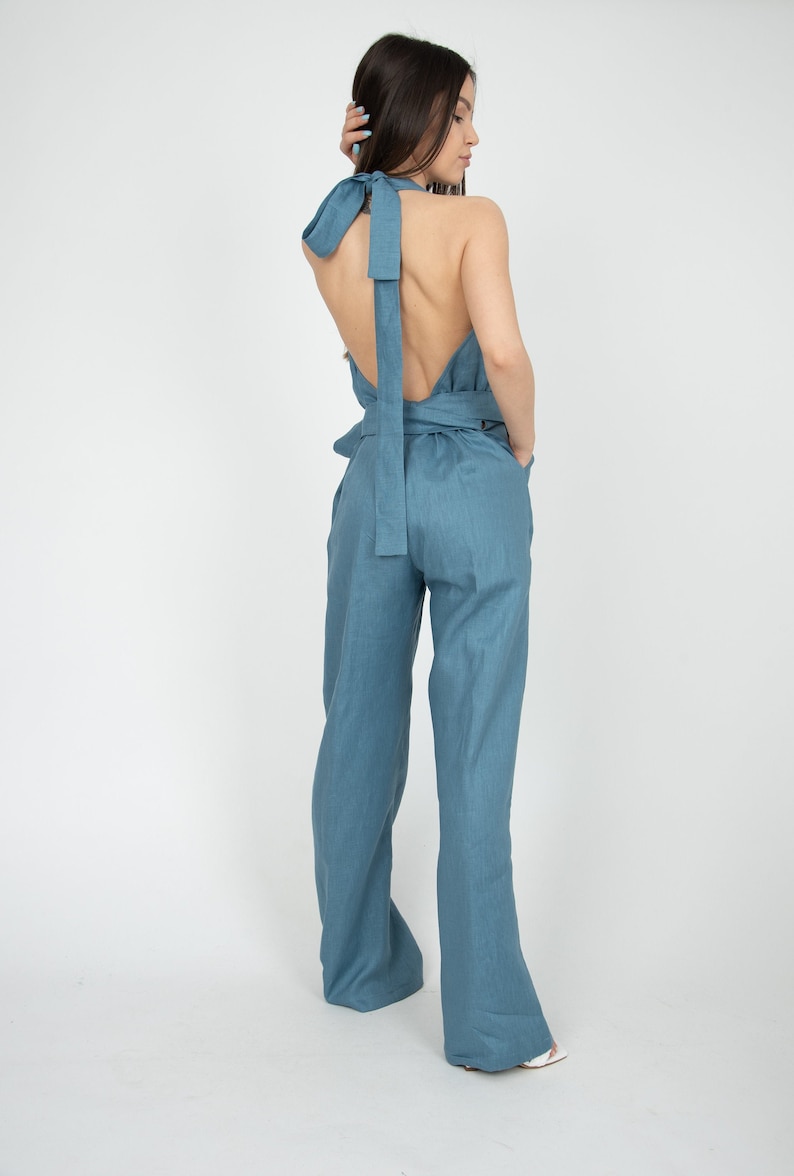 Bridesmaid Jumpsuit/Linen Jumpsuit/Linen Wrap Jumpsuit/Bridal Jumpsuit/Eco Linen/Casual Romper/Wrap Bridesmaid Romper/Linen Romper/AE300 image 1