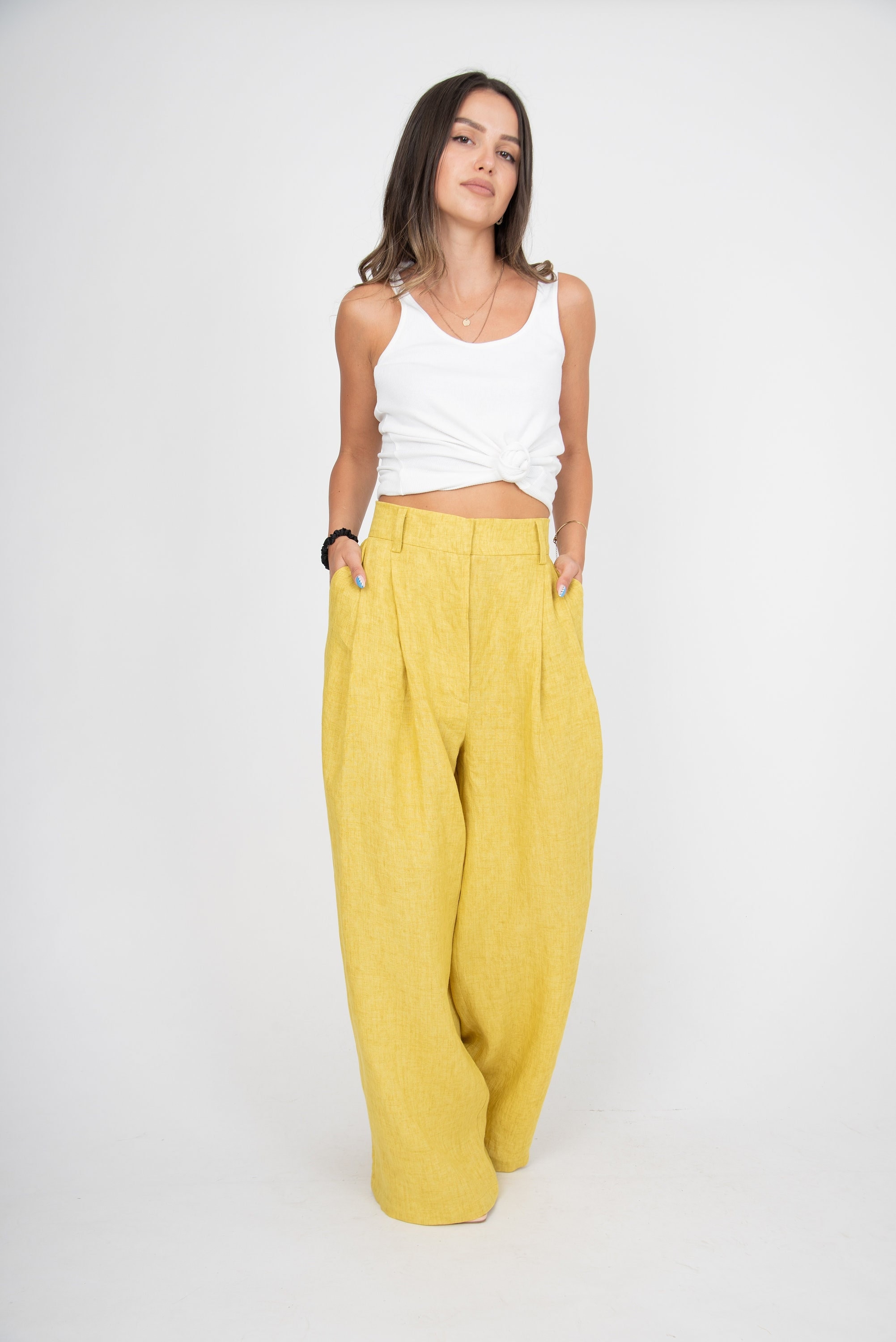 Linen Trousers/Linen Palazzo Pants/Flowy Pants/Linen Culottes/Loose Pants/Linen Harem Pants/Palazzo Pants/Linen Wide Leg Pants/AE318