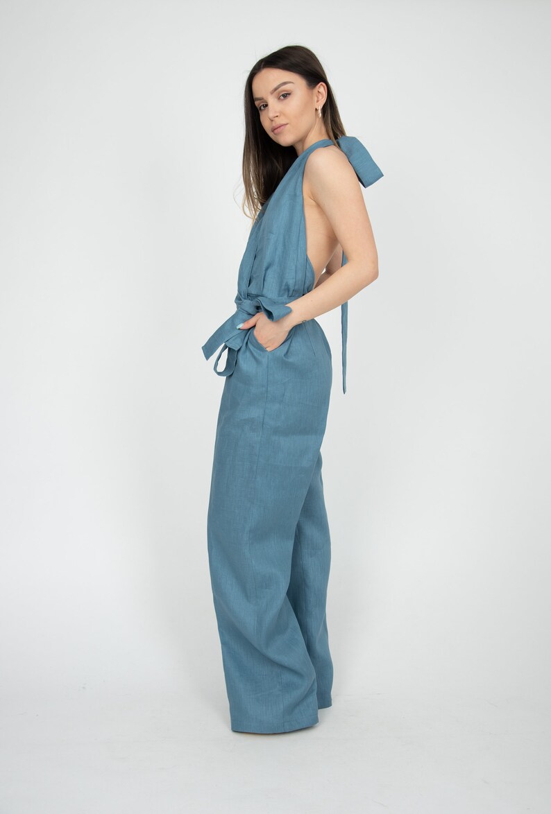 Bridesmaid Jumpsuit/Linen Jumpsuit/Linen Wrap Jumpsuit/Bridal Jumpsuit/Eco Linen/Casual Romper/Wrap Bridesmaid Romper/Linen Romper/AE300 image 6