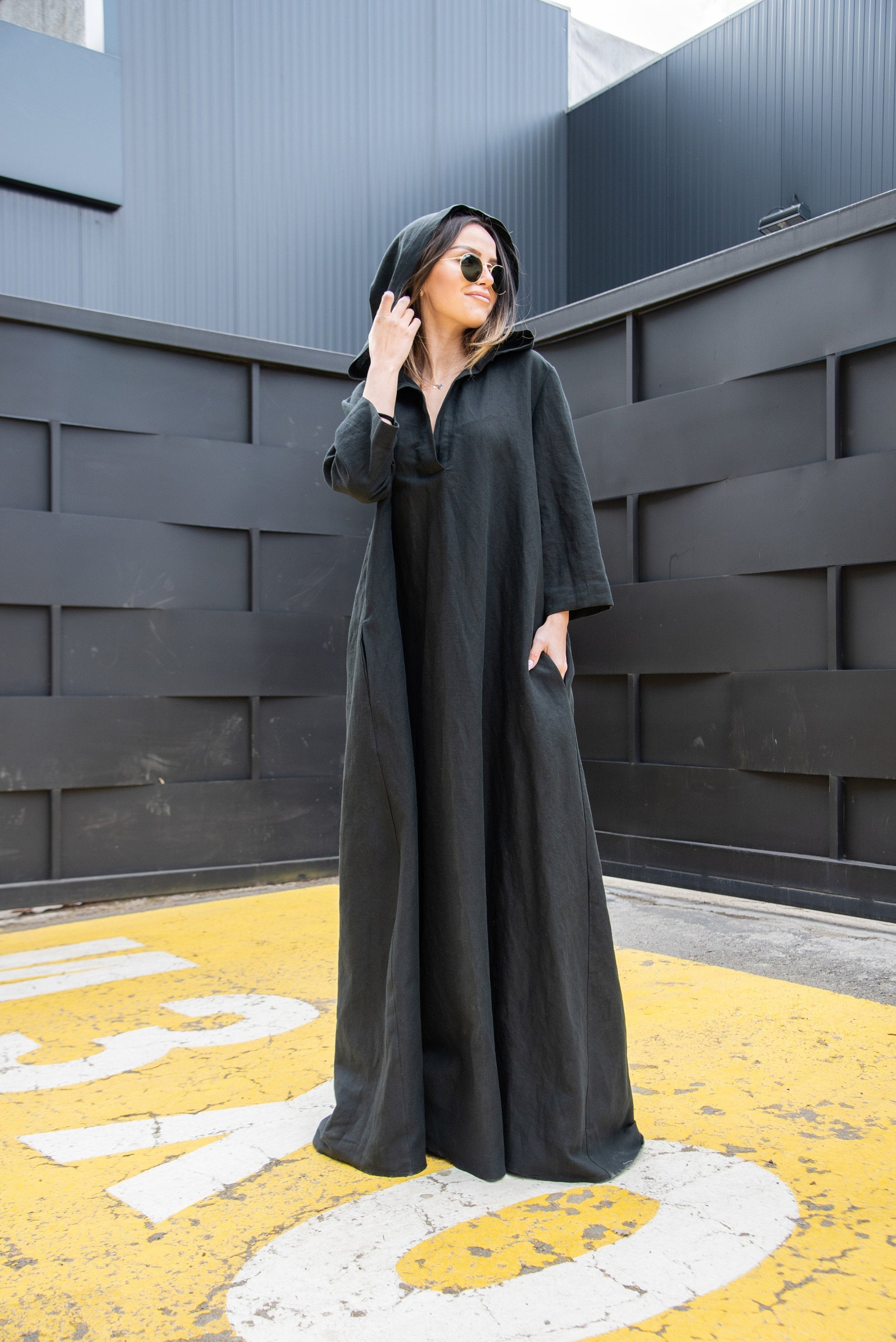 Hooded Linen Dress/Linen Kaftan Dress/Summer Long Dress/Linen Dress/Shirt Linen Dress/Long Linen Dress/Flowy Maxi Dress/Maxi Dress/AE174