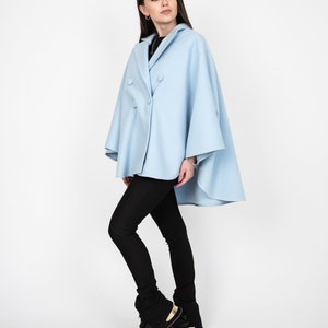 Blue Wool Coat/Fashion Jacket/Cape Coat/Windproof Jacket/Warm Coat/Plus Coat/Wool Cape Coat/Winter Cape Coat/Vintage Coat/Slow Fashion/AE362 image 2