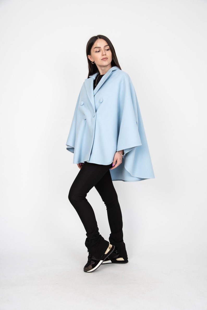 Blue Wool Coat/Fashion Jacket/Cape Coat/Windproof Jacket/Warm Coat/Plus Coat/Wool Cape Coat/Winter Cape Coat/Vintage Coat/Slow Fashion/AE362 image 2