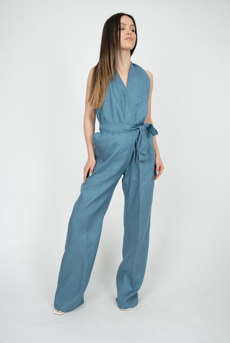 Bridesmaid Jumpsuit/Linen Jumpsuit/Linen Wrap Jumpsuit/Bridal Jumpsuit/Eco Linen/Casual Romper/Wrap Bridesmaid Romper/Linen Romper/AE300 image 8