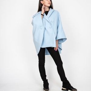 Blue Wool Coat/Fashion Jacket/Cape Coat/Windproof Jacket/Warm Coat/Plus Coat/Wool Cape Coat/Winter Cape Coat/Vintage Coat/Slow Fashion/AE362 image 3