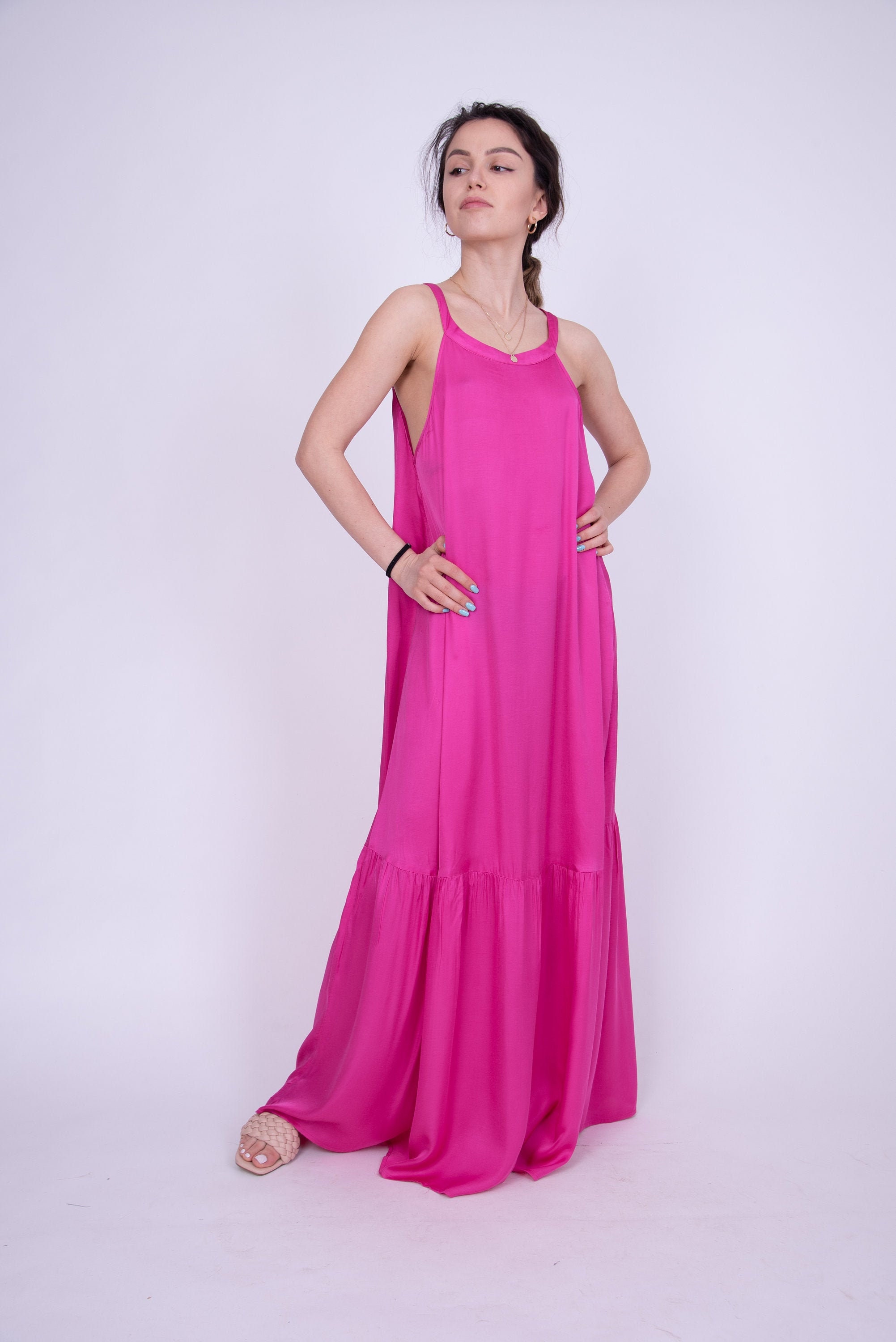 Cute Maxi Dress/Satin Dress/Bridesmaid Dress/Flowing Dress//Wedding Dress Alternative/Cute Dress/Beach Kaftan/Maxi Ruffle Dress/Ae268