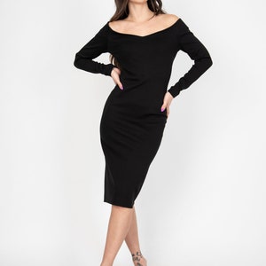 Black Evening Dress/Pencil Long Dress/Gatsby Dress/Black Elegant Dress/Off-the-shoulder Long Dress/Black Cocktail Dress/Warm Dress/AE369 image 2