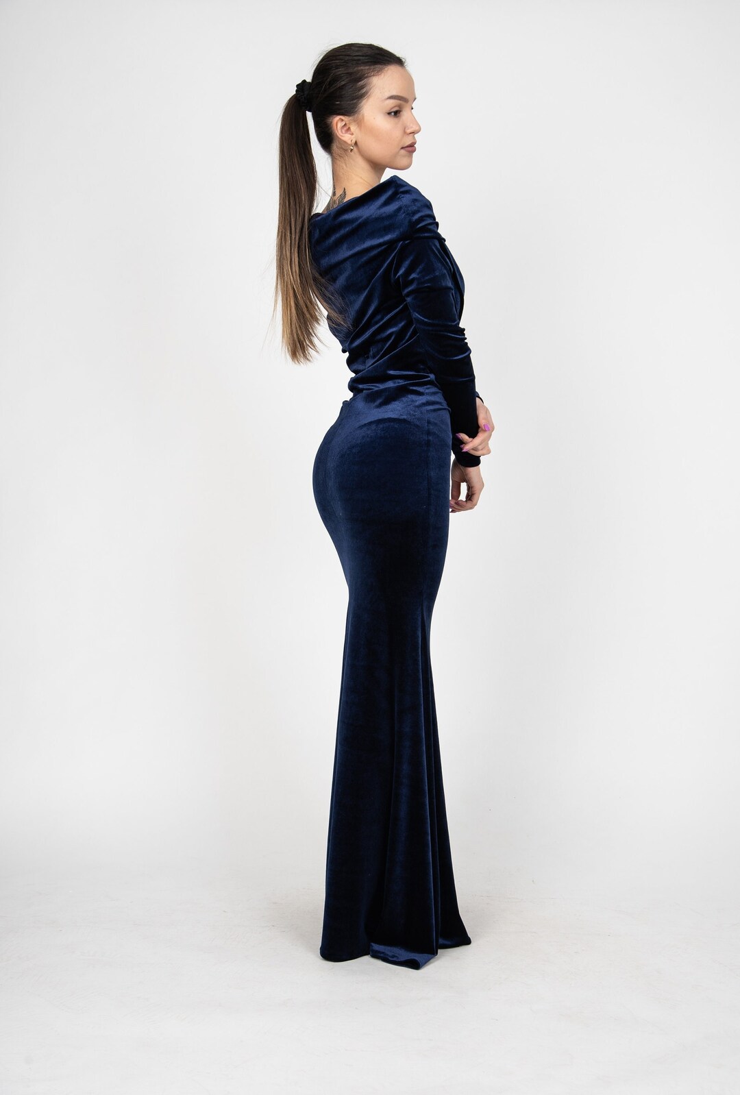 Velvet Bodycon Dress: Off-the-shoulder Blue Maxi Evening Gown - Etsy