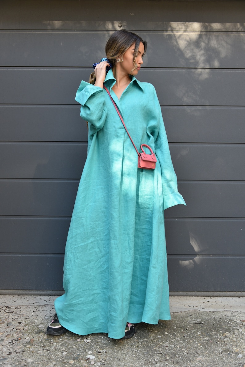 Flax Dress/linen Shirt Dress/linen Caftan/kaftan Maxi Etsy