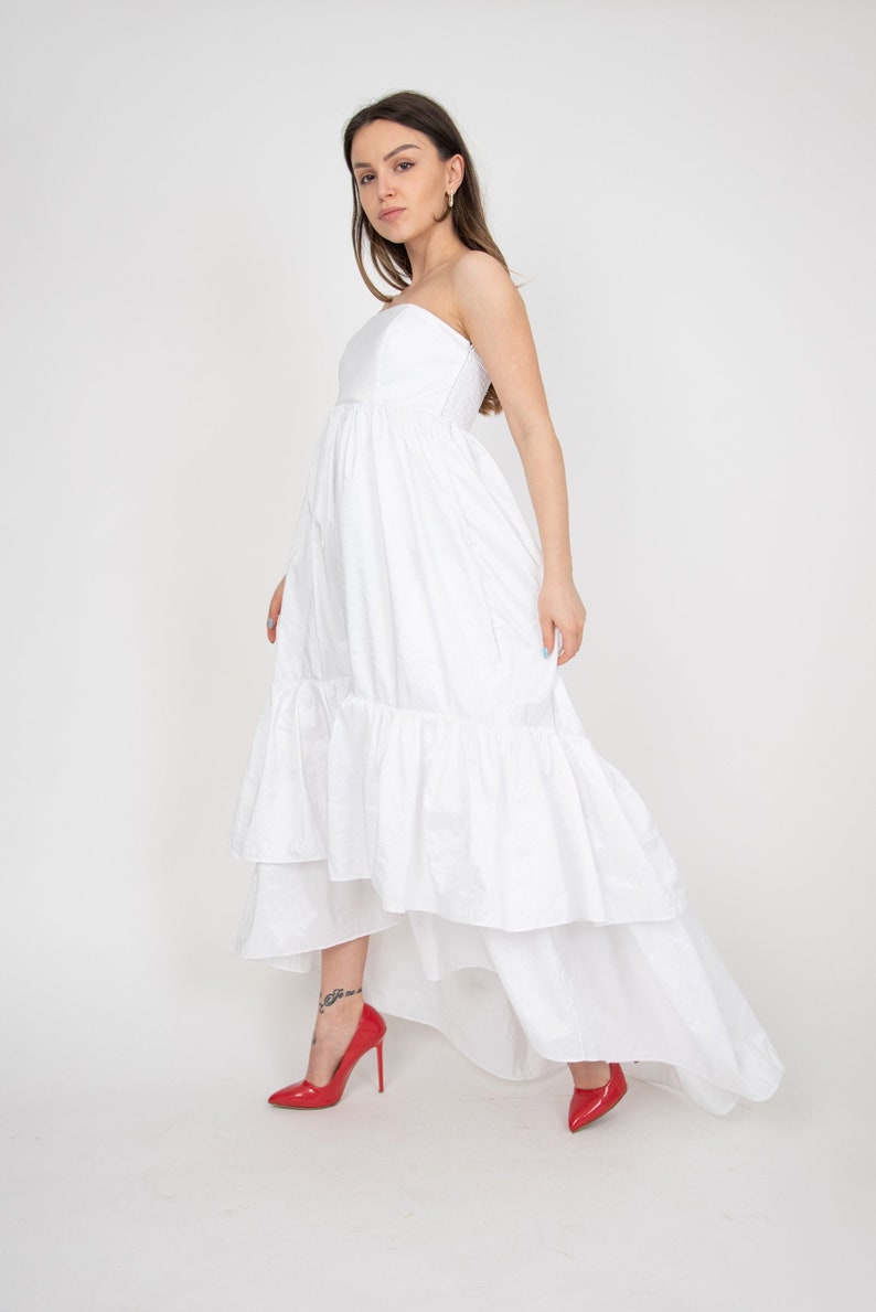 Taffeta Wedding Dress/Ruffle Wedding Dress/Unique Wedding Dress/Fairy Wedding Dress/Cute Wedding Dress/Asymmetric Dress/Bridesmaid/AE270 image 1