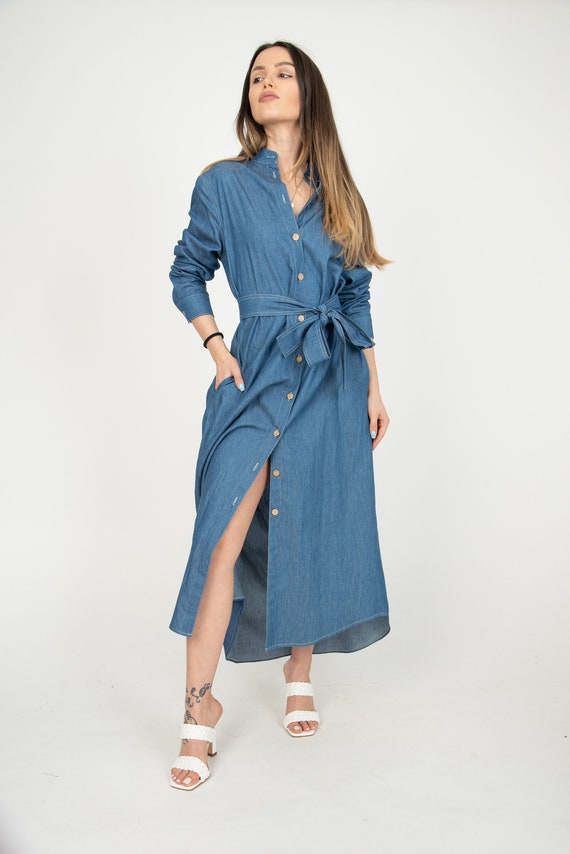 Korean Chic Denim Denim Maxi Dress For Women Retro Vintage Cotton Jeans  With Blue Accents From Primali, $24.7 | DHgate.Com