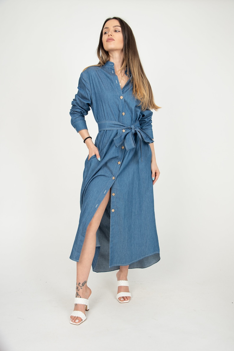 Women's Denim Jacket/Long Denim Jacket/Shirt Maxi Dress/Bohemian Dress/Summer Coat/Long Shirt Dress/Cotton Summer Dress/Denim Dress/AE281 image 5