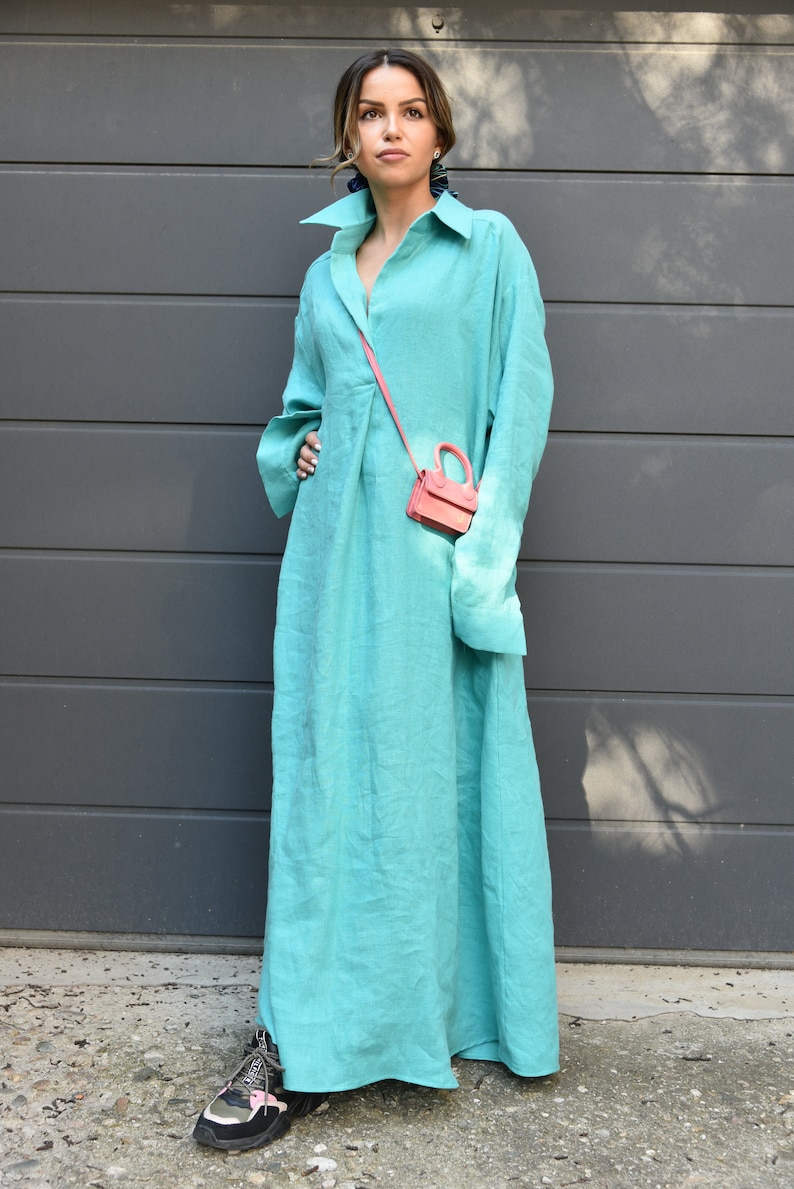Flax DressLinen Shirt DressLinen CaftanKaftan Maxi DressFlax ClothingLoose Linen DressLinen Maxi DressSummer Kaftan DressAE135