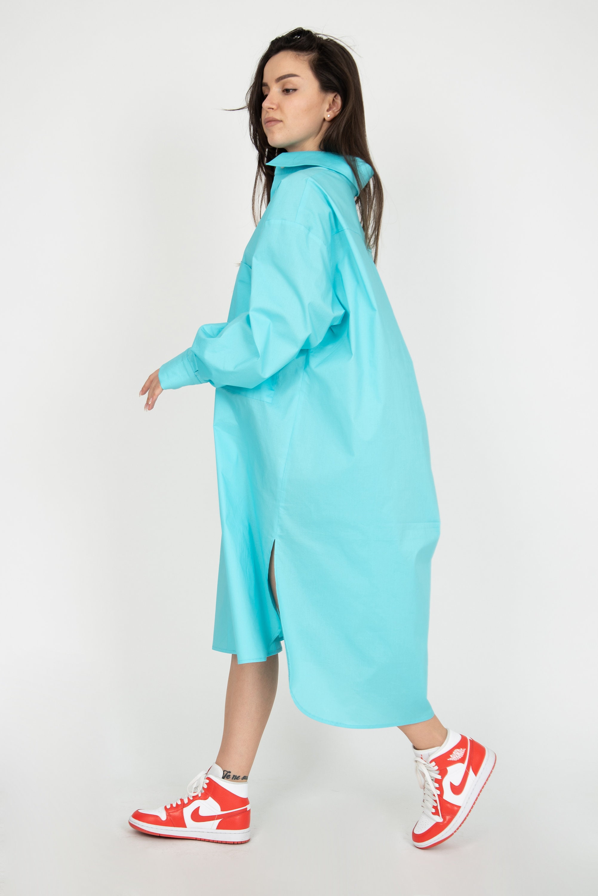 blue beige dress BLUE LONG SLEEVE Maxi Dress with Cut Out & Ruffles M / US 6-8