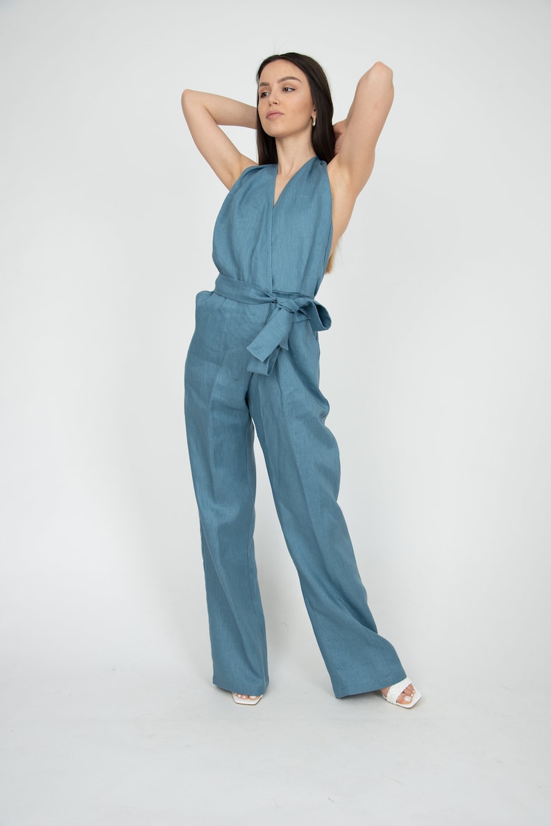 Bridesmaid Jumpsuit/Linen Jumpsuit/Linen Wrap Jumpsuit/Bridal Jumpsuit/Eco Linen/Casual Romper/Wrap Bridesmaid Romper/Linen Romper/AE300 image 4