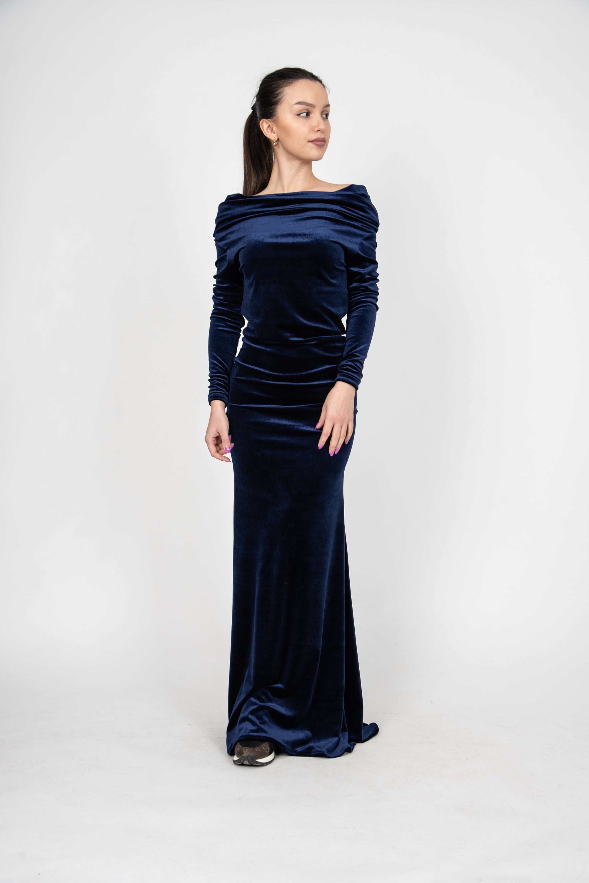 chinese dress ladies Cold Shoulder Lace Sleeve Bodycon Velvet Formal Party Maxi Dresses –  ChicGirlsBoutique main image 0