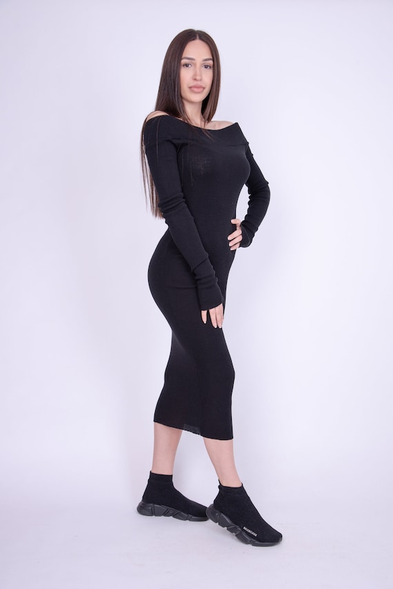 women's black off the shoulder sexy dress Black Off Shoulder Maxi Dress