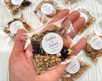 Personalized Herbal Tea Favors, Baby Shower Party Gift, Natural Dried Flower Blend Pouch