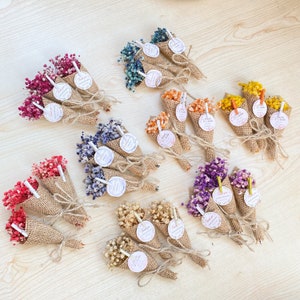 Mini bouquet di fiori secchi, bomboniere magnetiche per gli ospiti, bomboniere rustiche per matrimoni, bomboniere per baby shower, bomboniere personalizzate, bomboniere magnetiche con fiori