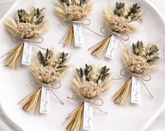 Mini bouquet di fiori secchi come bomboniere per baby shower, feste di addio al nubilato e per gli invitati.