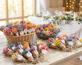 Getrocknete Blumen Mini Blumensträuße, Magnet Bevorzugungen, rustikale Hochzeit Babypartybevorzugungen