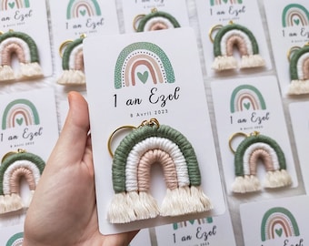Portachiavi arcobaleno in macramè, bomboniere magnetiche per baby shower