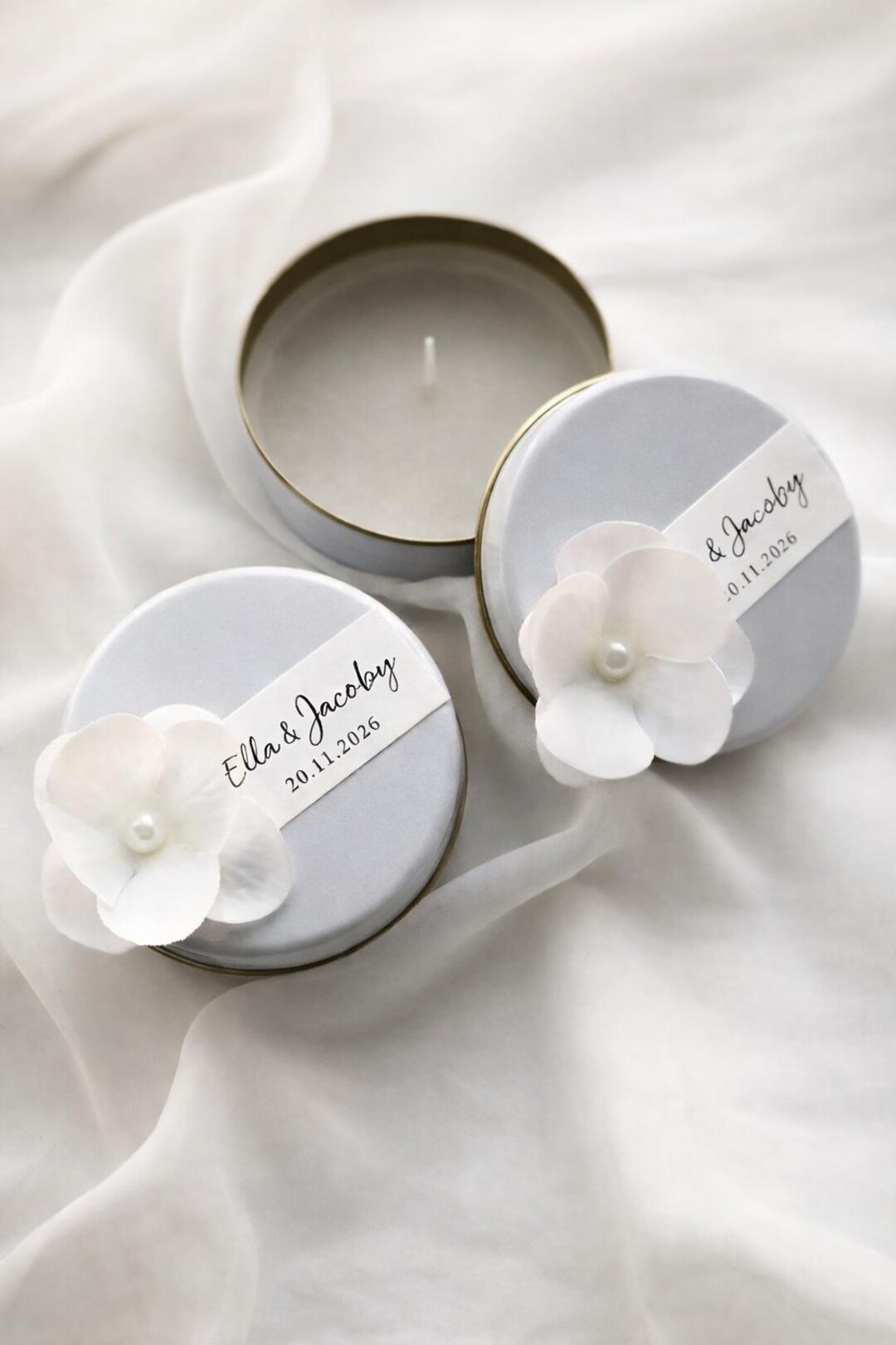 Personalized Wedding Favor Candles, Gold Metal Tin Guest Gifts, Elegant ...