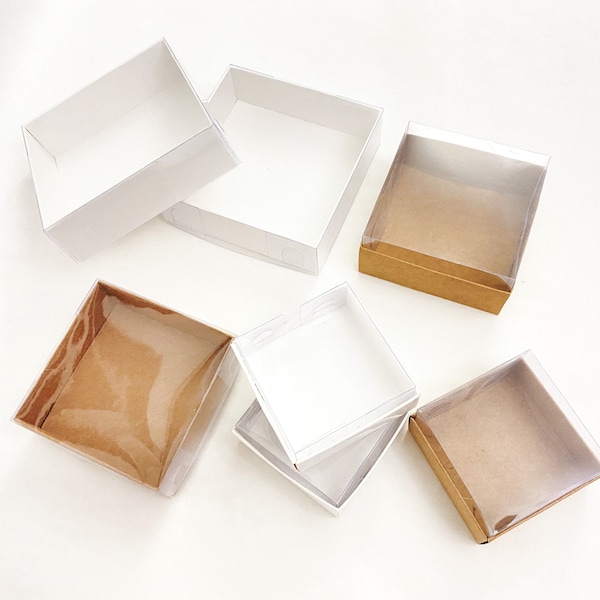 Clear Lid Favor Boxes. Transparent Acetate Favors Box, Engagement Gift Box, Kraft Favor Box, Party Favor Box