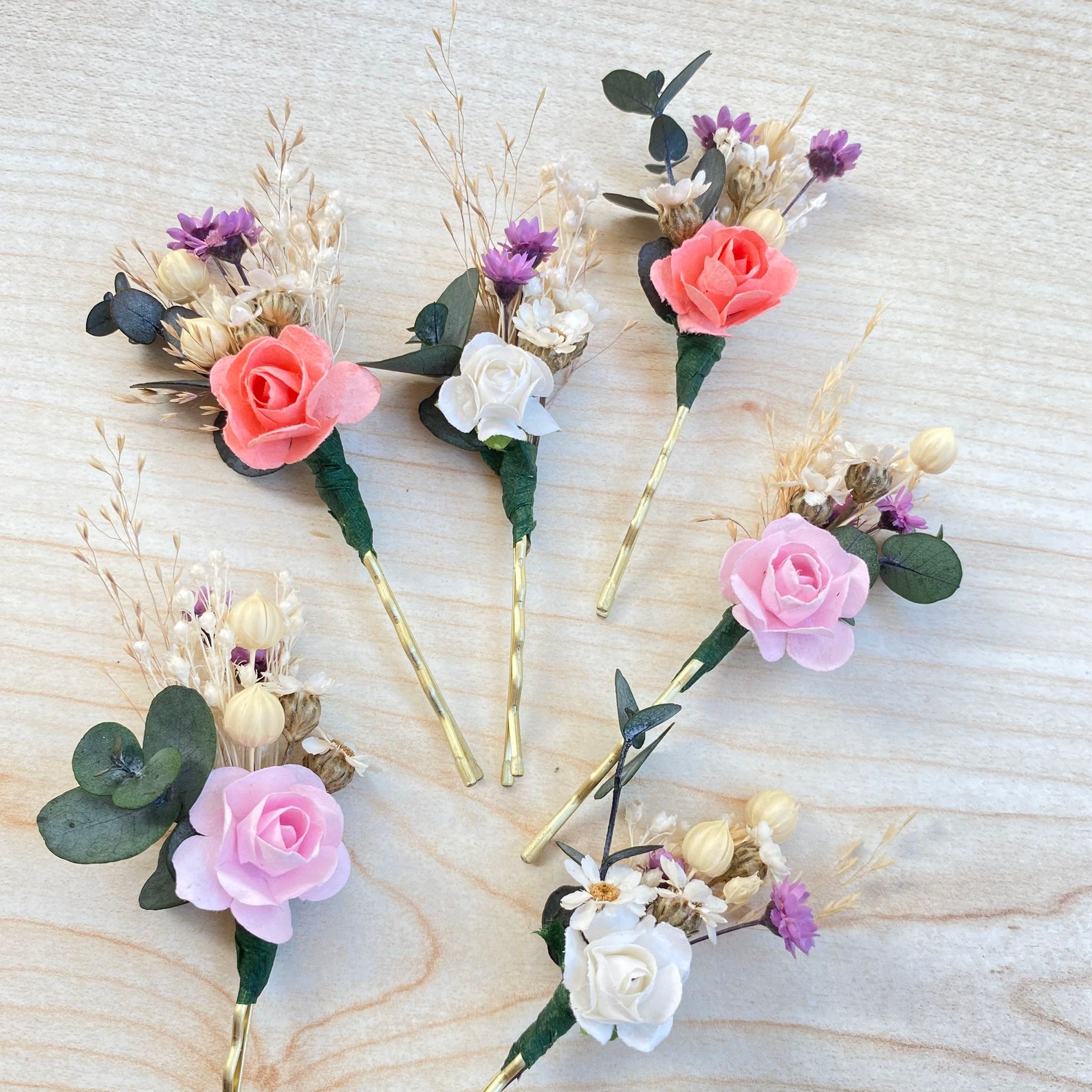 Flower hair pins preserved and dried flowers bridal hair Etsy