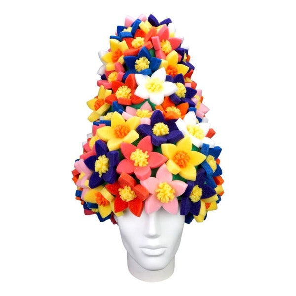 Foam Party Hats Large Bun With Flowers Wig - Cosplay Wigs - Wig for Women - Costume Wig - Drag Queen Wig - Party Wig - Girls Wig