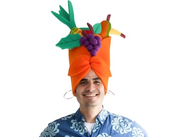 Chapeau Carmen Miranda - Chapeau de fruits- Enveloppement de tête de turban de fruit - chapeau de panier de fruit - bandeau de Mlle Chiquita - casque tropical de fruit
