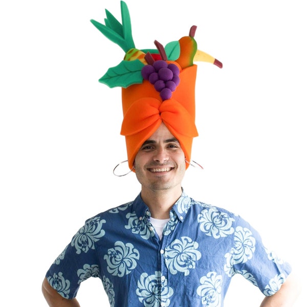 Chapeau Carmen Miranda - Chapeau de fruits- Enveloppement de tête de turban de fruit - chapeau de panier de fruit - bandeau de Mlle Chiquita - casque tropical de fruit