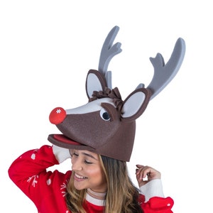 Foam Party Hats Rudolph The Reindeer Hat - Deer Costume Hat - Christmas Deco Hat - Christmas Gift Hat - Gift for Her Hat - Holiday Decor Hat