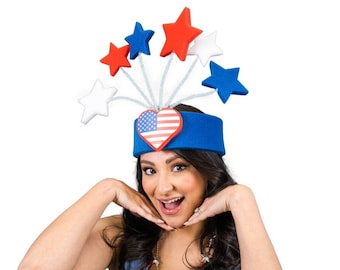 Foam Party Hats: Men & Women Patriotic Uncle Sam USA American Flag Wide Brim Top Hat for Independence Day, Crazy Hat USA Stars Headband