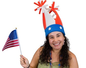 Foam Party Hats: Funny Silly Men & Women Patriotic Uncle Sam USA American Flag Wide Brim Top Hat for Independence Day, Crazy Hat Day, Jester