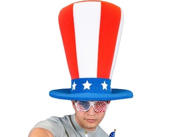 Foam Party Hats: Funny Silly Mens Patriotic Uncle Sam USA American Flag Tall Wide Top Hat Independence Day 4th of July Dad Hat Crazy Hat Day
